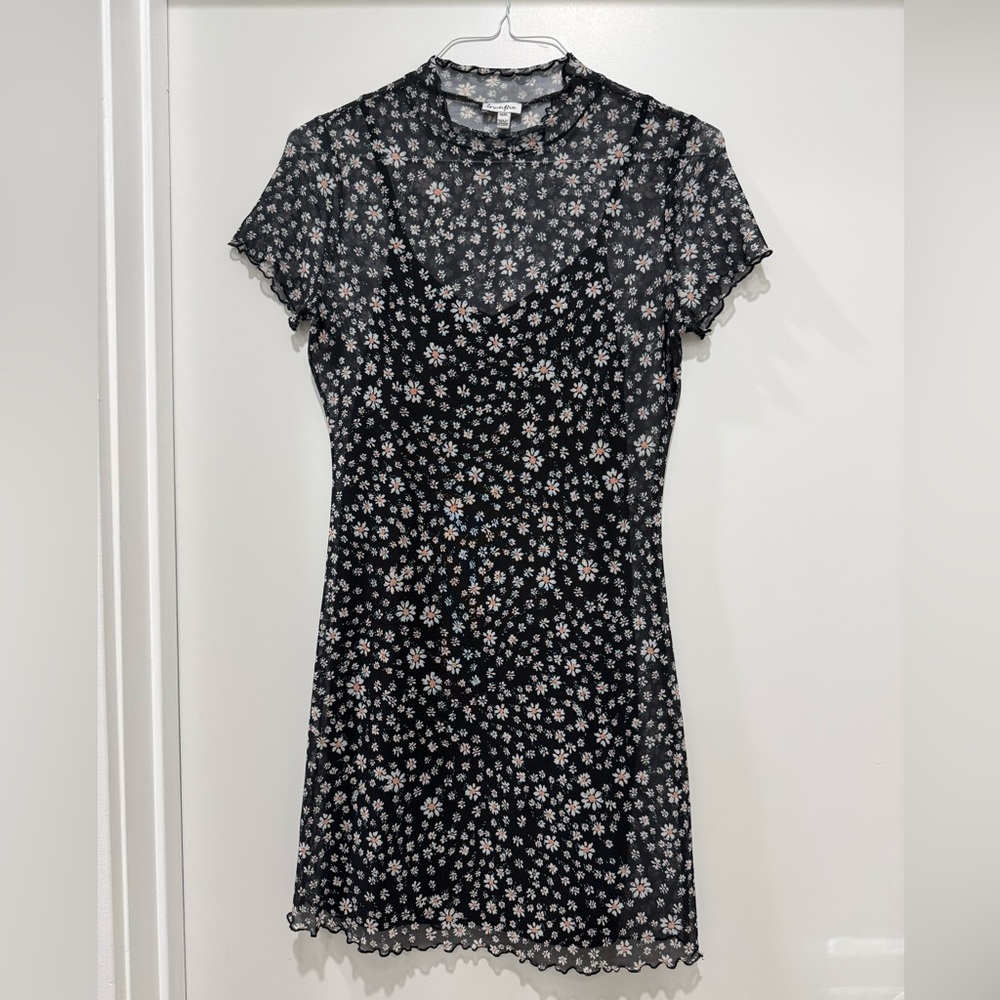 love, Fire Black Floral Mesh Mini Dress